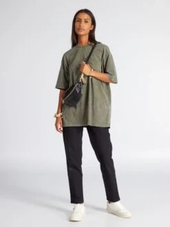 Camiseta Oversize De Algodón - Caqui Claro