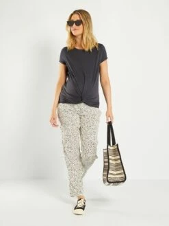 Camiseta Premamá Anudada Por Delante - Gris Oscuro -Zalaris Tienda camiseta premama anudada por delante gris oscuro ahq35 1 frb2