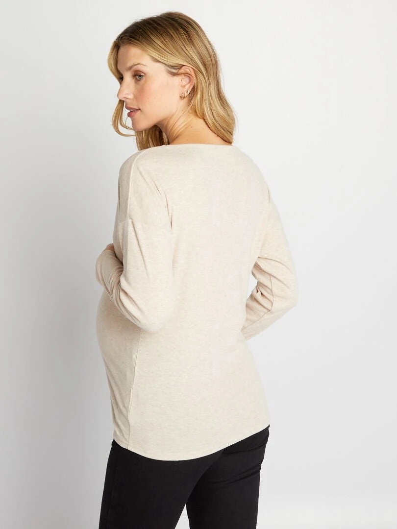 Camiseta Premamá De Material De Jersey - BEIGE 5 Camiseta Premamá De Material De Jersey - BEIGE - Imagen 3