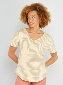 Camiseta Premamá De Rayas - BLANCO