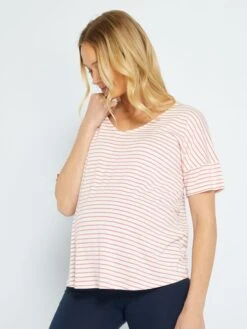 Camiseta Premamá De Rayas - ROSA -Zalaris Tienda camiseta premama de rayas rosa zo388 3 frb2