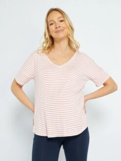 Camiseta Premamá De Rayas - ROSA -Zalaris Tienda camiseta premama de rayas rosa zo388 3 frb4