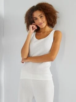 Camiseta Sin Mangas Cálida De Punto Pointelle 'Hekla Par Lemahieu' - Blanco -Zalaris Tienda camiseta sin mangas calida de punto pointelle hekla par lemahieu blanco zn696 1 frb4