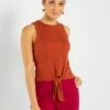 Camiseta Sin Mangas Con Cordón Anudable - Marrón -Zalaris Tienda camiseta sin mangas con cordon anudable marron arp73 1 frb1