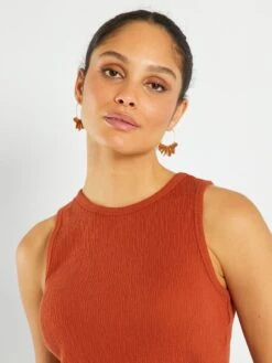 Camiseta Sin Mangas Con Cordón Anudable - Marrón -Zalaris Tienda camiseta sin mangas con cordon anudable marron arp73 1 frb5