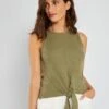 Camiseta Sin Mangas Con Cordón Anudable - Verde Liquen -Zalaris Tienda camiseta sin mangas con cordon anudable verde liquen arp73 3 frb1