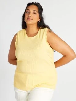 Camiseta Sin Mangas De Punto De Canalé - AMARILLO DORADO