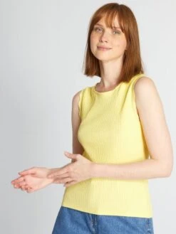 Camiseta Sin Mangas De Punto De Canalé - Amarillo Oro