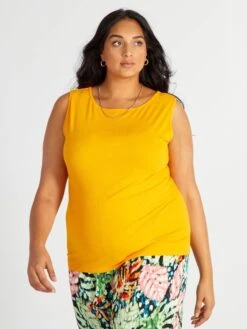 Camiseta Sin Mangas De Punto De Canalé Con Cuello Barco - HO_SAFFRON -Zalaris Tienda camiseta sin mangas de punto de canale con cuello barco hosaffron ajy63 1 frb3