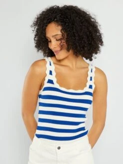 Camiseta Sin Mangas De Punto De Canalé 'JDY' - A Rayas Azul