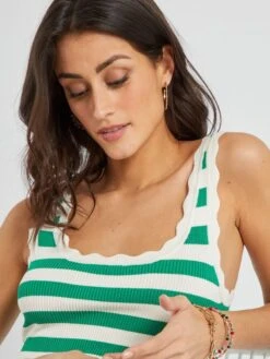 Camiseta Sin Mangas De Punto De Canalé 'JDY' - A Rayas Verde -Zalaris Tienda camiseta sin mangas de punto de canale jdy a rayas verde ais65 4 frb5