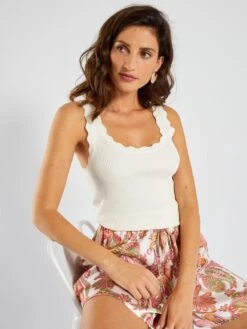 Camiseta Sin Mangas De Punto De Canalé 'JDY' - Blanco