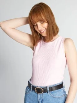 Camiseta Sin Mangas De Punto De Canalé - ROSA