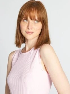 Camiseta Sin Mangas De Punto De Canalé - ROSA -Zalaris Tienda camiseta sin mangas de punto de canale rosa ase02 3 frb3