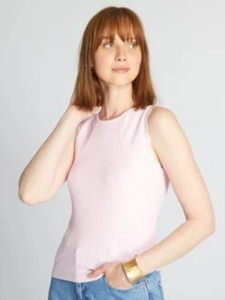 Camiseta Sin Mangas De Punto De Canalé - ROSA -Zalaris Tienda camiseta sin mangas de punto de canale rosa ase02 3 frb5