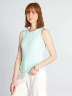 Camiseta Sin Mangas De Punto De Canalé - VERDE