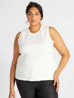 Camiseta Sin Mangas De Punto De Canalé - WHITASITIS