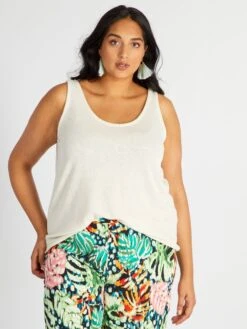 Camiseta Sin Mangas De Punto Vaporoso - AS BEIGE