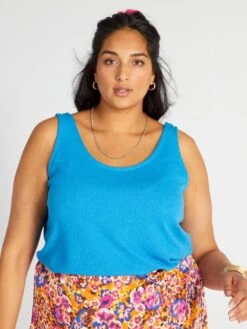 Camiseta Sin Mangas De Punto Vaporoso - AZUL MEDITERRANEO