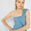 Camiseta Sin Mangas One-shoulder - Azul Gris