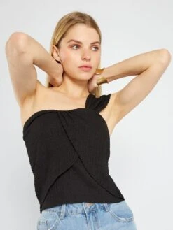 Camiseta Sin Mangas One-shoulder - Negro