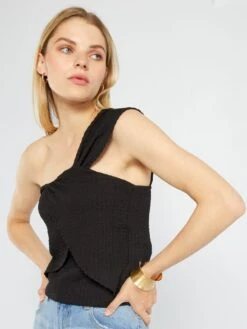 Camiseta Sin Mangas One-shoulder - Negro -Zalaris Tienda camiseta sin mangas one shoulder negro aun43 3 frb5