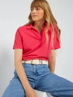 Camiseta Tipo Polo De Piqué De Algodón - ROSA