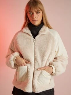 Cazadora En Dos Materiales - BEIGE