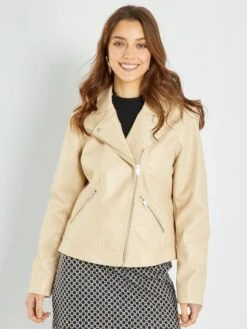 Cazadora Sintética Lisa - BEIGE