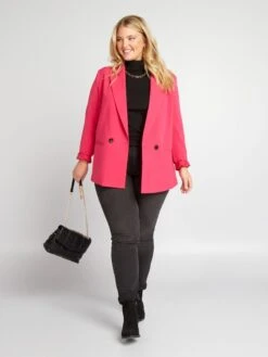 Chaqueta Blazer Con Doble Hilera De Botones - Fucsia
