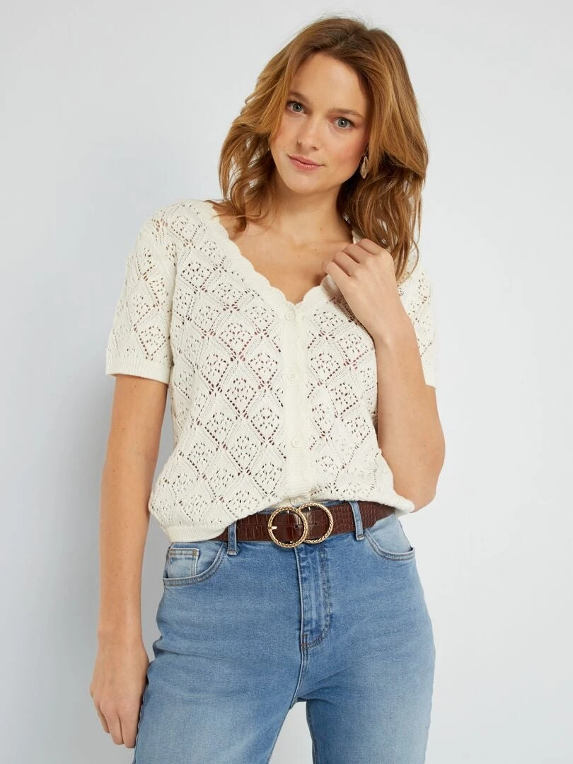 Chaqueta De Punto Calado De Fantasía - BLANCO 6 Chaqueta De Punto Calado De Fantasía - BLANCO - Imagen 4