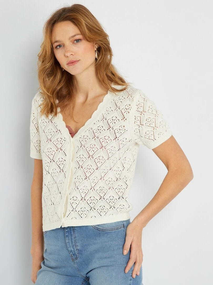 Chaqueta De Punto Calado De Fantasía - BLANCO 8 Chaqueta De Punto Calado De Fantasía - BLANCO - Imagen 6