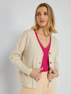 Chaqueta De Punto De Canalé - BEIGE
