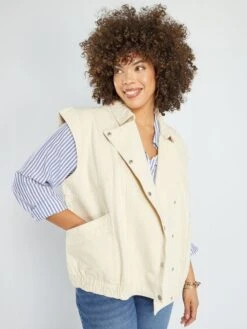 Chaqueta Ligera Sin Mangas De Tejido Vaquero - BEIGE