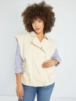 Chaqueta Ligera Sin Mangas De Tejido Vaquero - BEIGE -Zalaris Tienda chaqueta ligera sin mangas de tejido vaquero beige aeo84 1 frb5