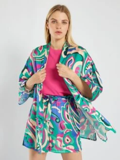 Chaqueta Tipo Quimono Con Estampado - VERDE