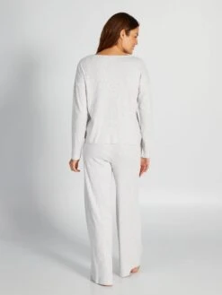 Conjunto De Pijama Con Camiseta + Pantalón - 2 Piezas - GRIS_ -Zalaris Tienda conjunto de pijama con camiseta pantalon 2 piezas gris aud04 1 frb2