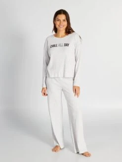 Conjunto De Pijama Con Camiseta + Pantalón - 2 Piezas - GRIS_ -Zalaris Tienda conjunto de pijama con camiseta pantalon 2 piezas gris aud04 1 frb3