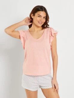 Conjunto De Pijama Corto - 2 Piezas - Rosa/blanco