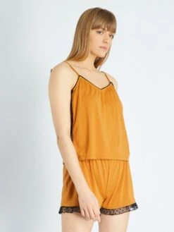 Conjunto De Pijama Corto Con Encaje - 2 Piezas - Camello -Zalaris Tienda conjunto de pijama corto con encaje 2 piezas camello ala46 1 frb3