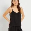 Conjunto De Pijama Corto Con Encaje - 2 Piezas - Negro