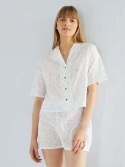 Conjunto De Pijama Corto De Plumeti - 2 Piezas - BLANCO