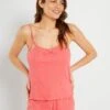 Conjunto De Pijama Corto De Punto De Canalé - 2 Piezas - Rosa