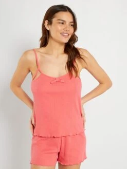 Conjunto De Pijama Corto De Punto De Canalé - 2 Piezas - Rosa