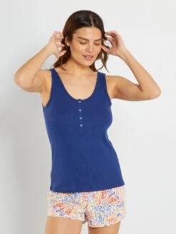 Conjunto De Pijama Corto Estampado - 2 Piezas - Azul