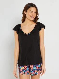 Conjunto De Pijama Corto Estampado - 2 Piezas - BEIGE