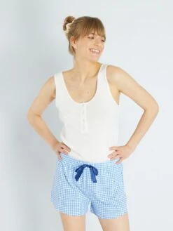 Conjunto De Pijama Corto Estampado - 2 Piezas - Blanco