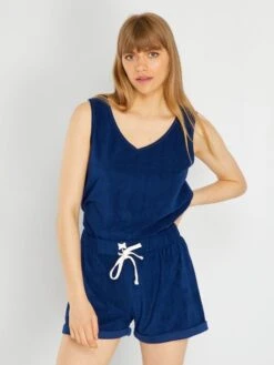 Conjunto De Pijama Corto Liso - 2 Piezas - Azul Marino