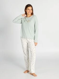 Conjunto De Pijama De Punto 'dodo' - 2 piezas - Verde/blanco