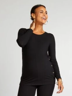 Conjunto De Premamá Con Camiseta + Pantalón De Canalé - Negro